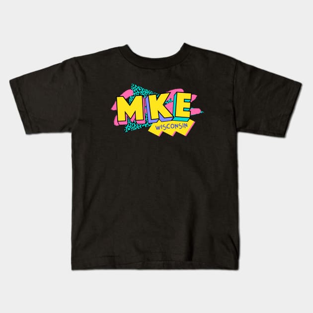 Milwaukee, Wisconsin Retro 90s Logo Kids T-Shirt by SLAG_Creative